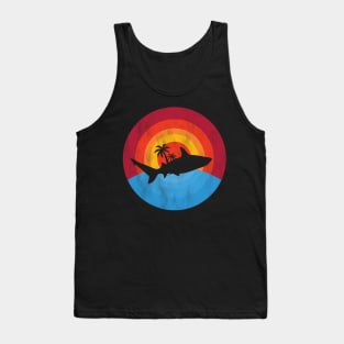 Vintage Style Shark Silhouette Retro Style Sunset Shark Tank Top